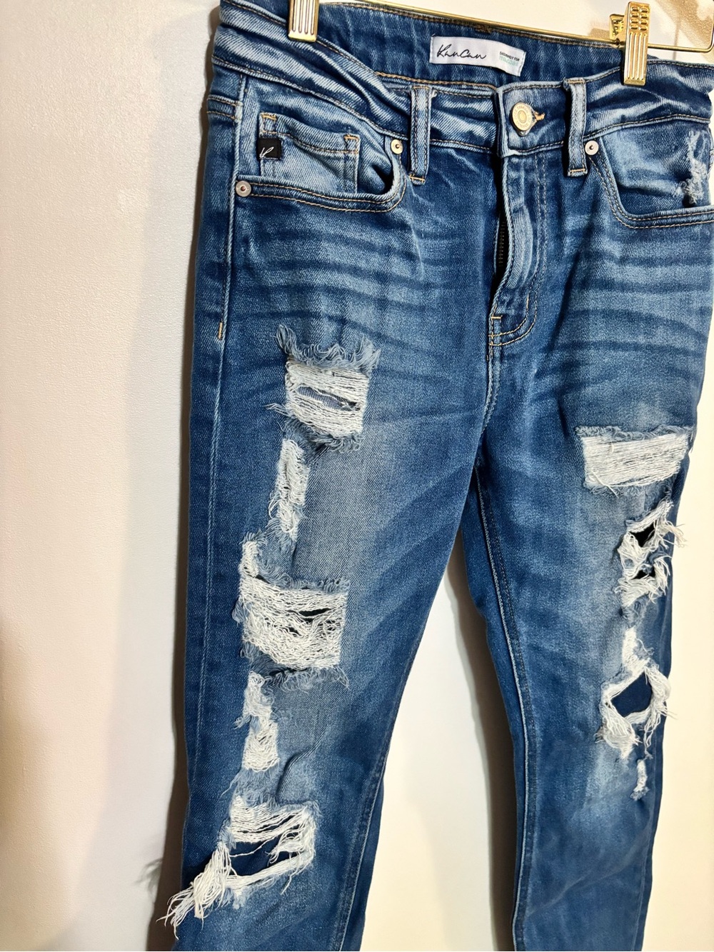 Kan-Can Distressed Medium Blue Ripped Skinny Jeans